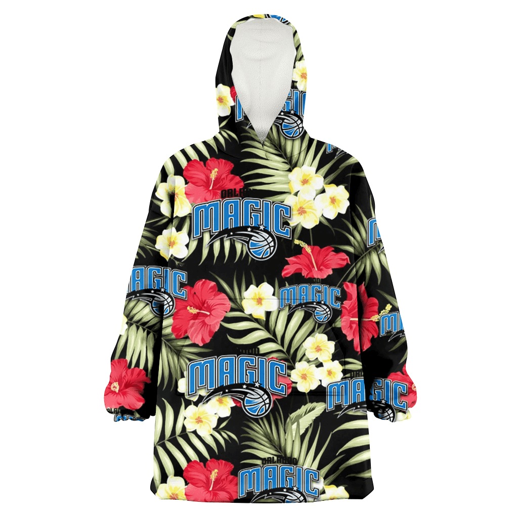 Orlando Magic Red Hibiscus Yellow Porcelain Flower Black Background 3D Printed Hoodie Blanket Snug Hoodie