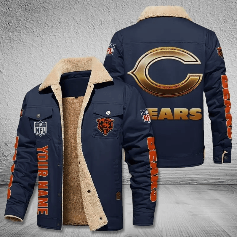 Chicago Bears NFL Team Personalized Name Lap Blue Ver Stand Collar Jacket