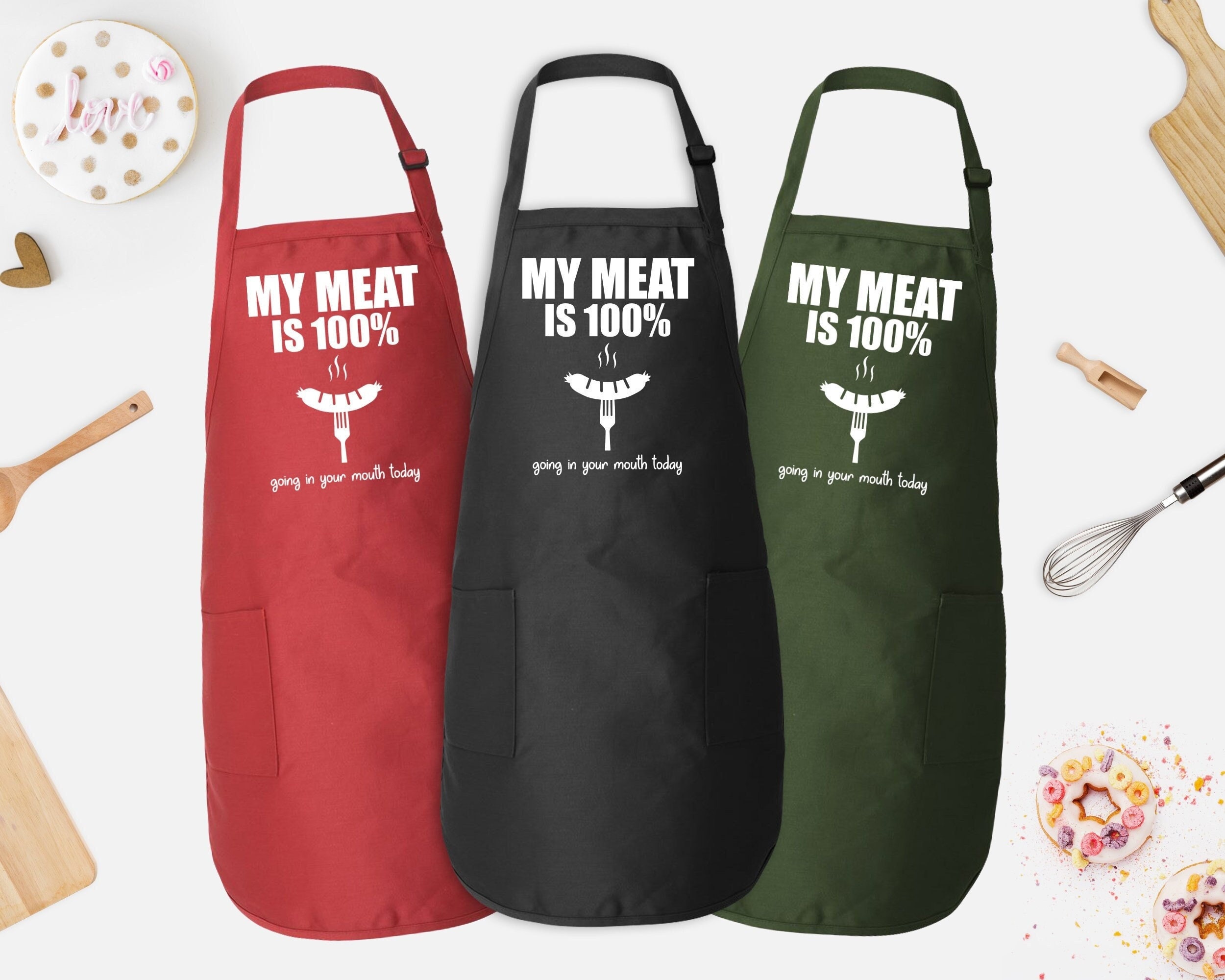 Funny Apron For Men, My Meat is 100% Going In Your Mouth Apron, Funny Gag Gift for Cooking Guys, Funny Grill Apron For Men, Gifts For Him