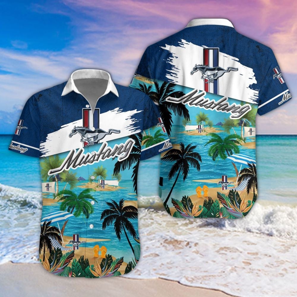 Ford Mustang Car Beach Coastal Island Brand Logo 3D Hawaiian Shirt