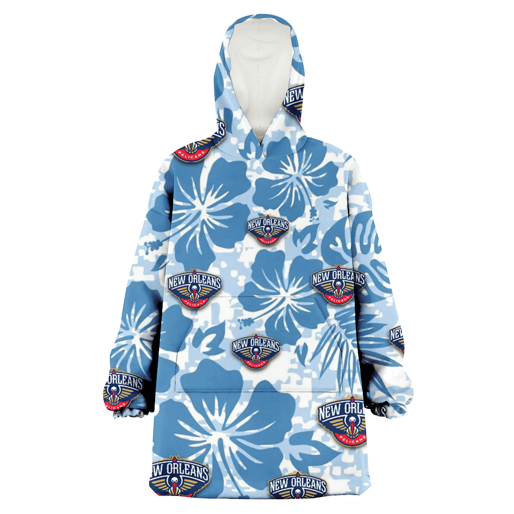 New Orlean Pelicans Blue Hibiscus Blue Leaves Vintage Background 3D Printed Hoodie Blanket Snug Hoodie