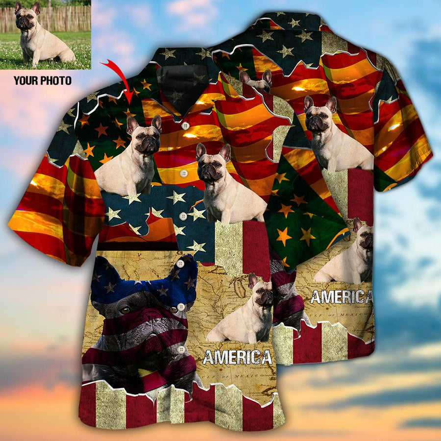 French Bulldog America Sunset Custom Photo Hawaiian Shirt, Hawaiian Shirt For Men Women Love Dog