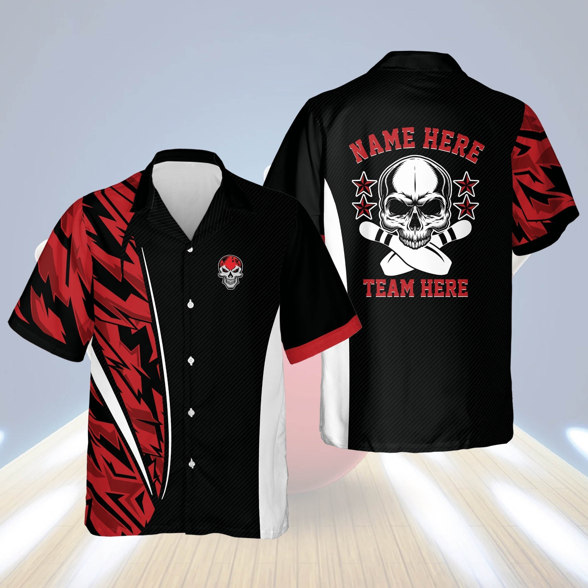 Custom Name Skull Bowling Shirts For Men Hawaiian Shirt