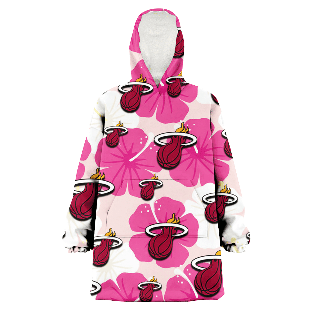 Miami Heat Pink White Hibiscus Misty Rose Background 3D Printed Hoodie Blanket Snug Hoodie