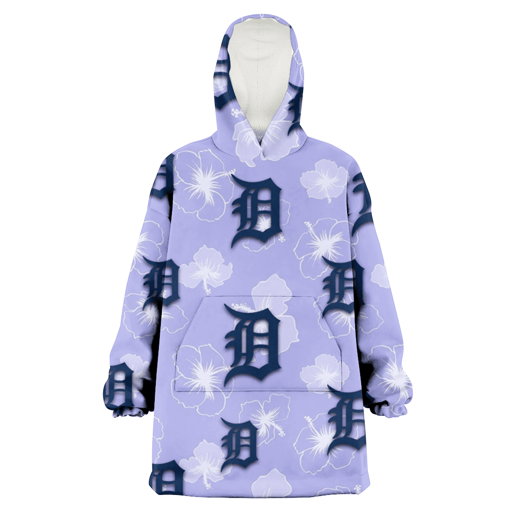 Detroit Tigers Sketch White Hibiscus Violet Background 3D Printed Hoodie Blanket Snug Hoodie