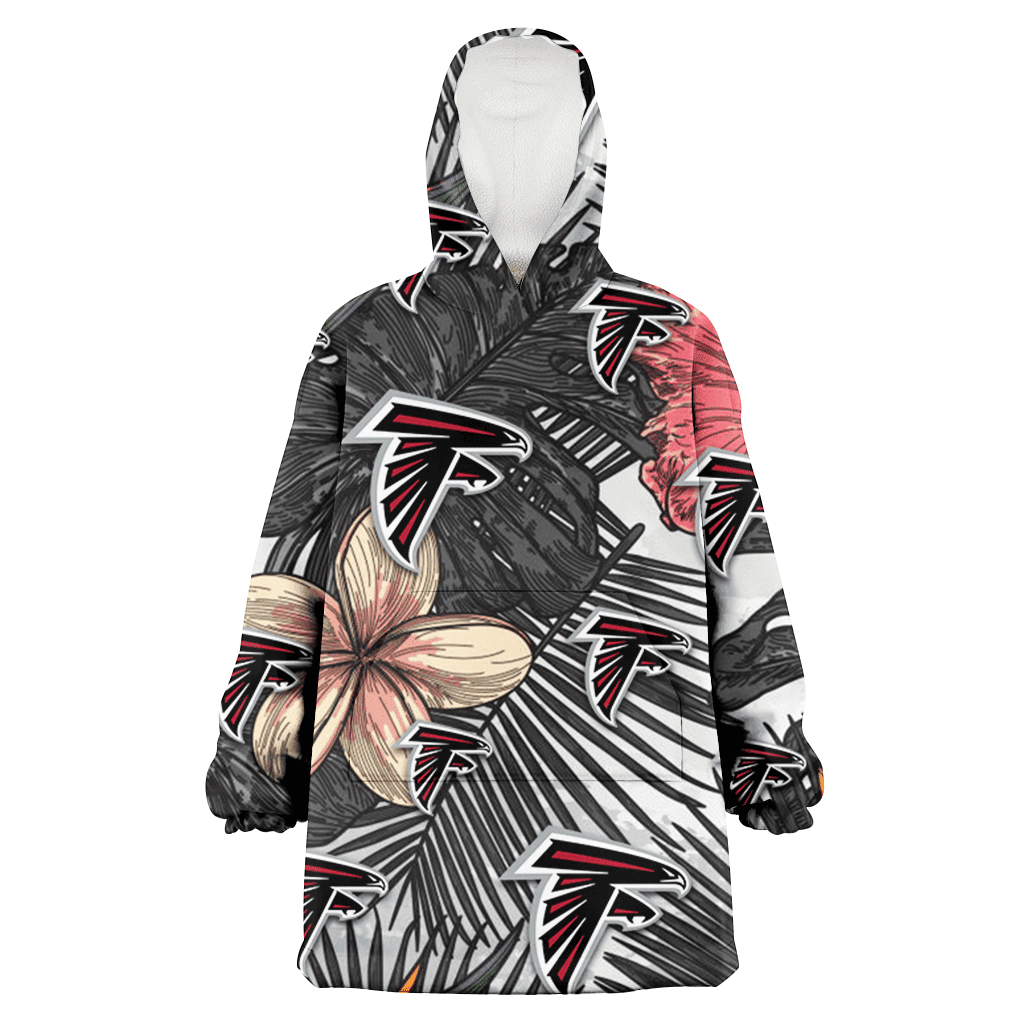 Atlanta Falcons Pink Sketch Hibiscus Gray Palm Leaf White Background 3D Printed Hoodie Blanket Snug Hoodie