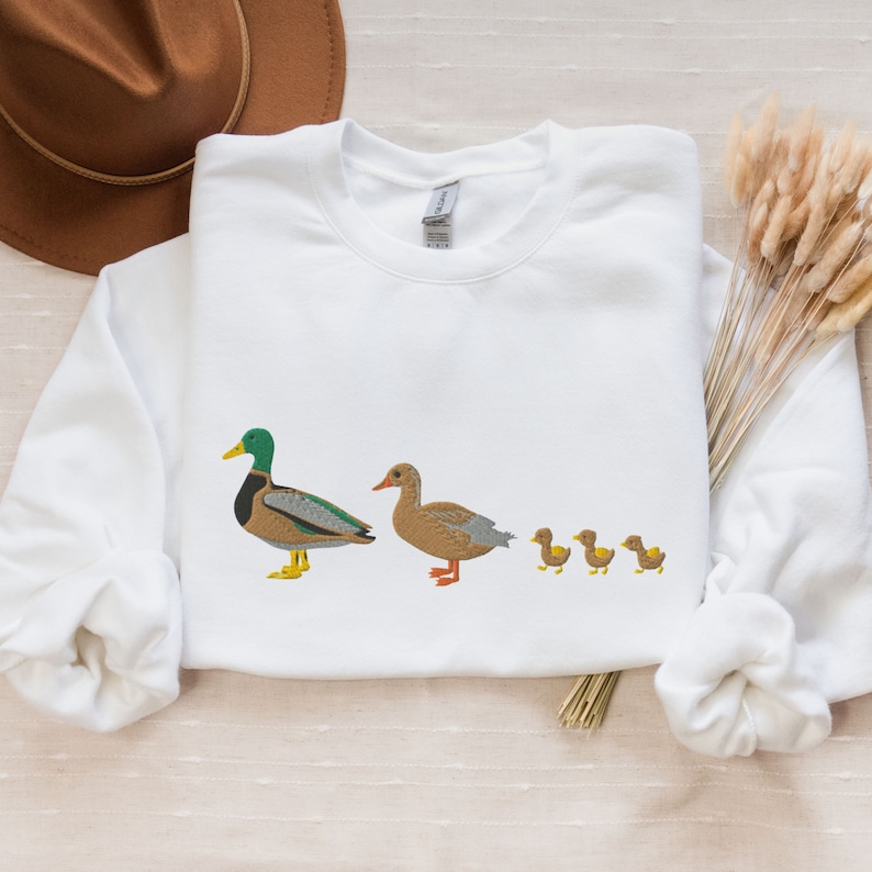 Embroidered Custom Duck Sweatshirt, Cute Mallard Duck Family Crewneck, Duck Chicks Embroidery, Bird Lover Gift, Nature Embroidery Shirt