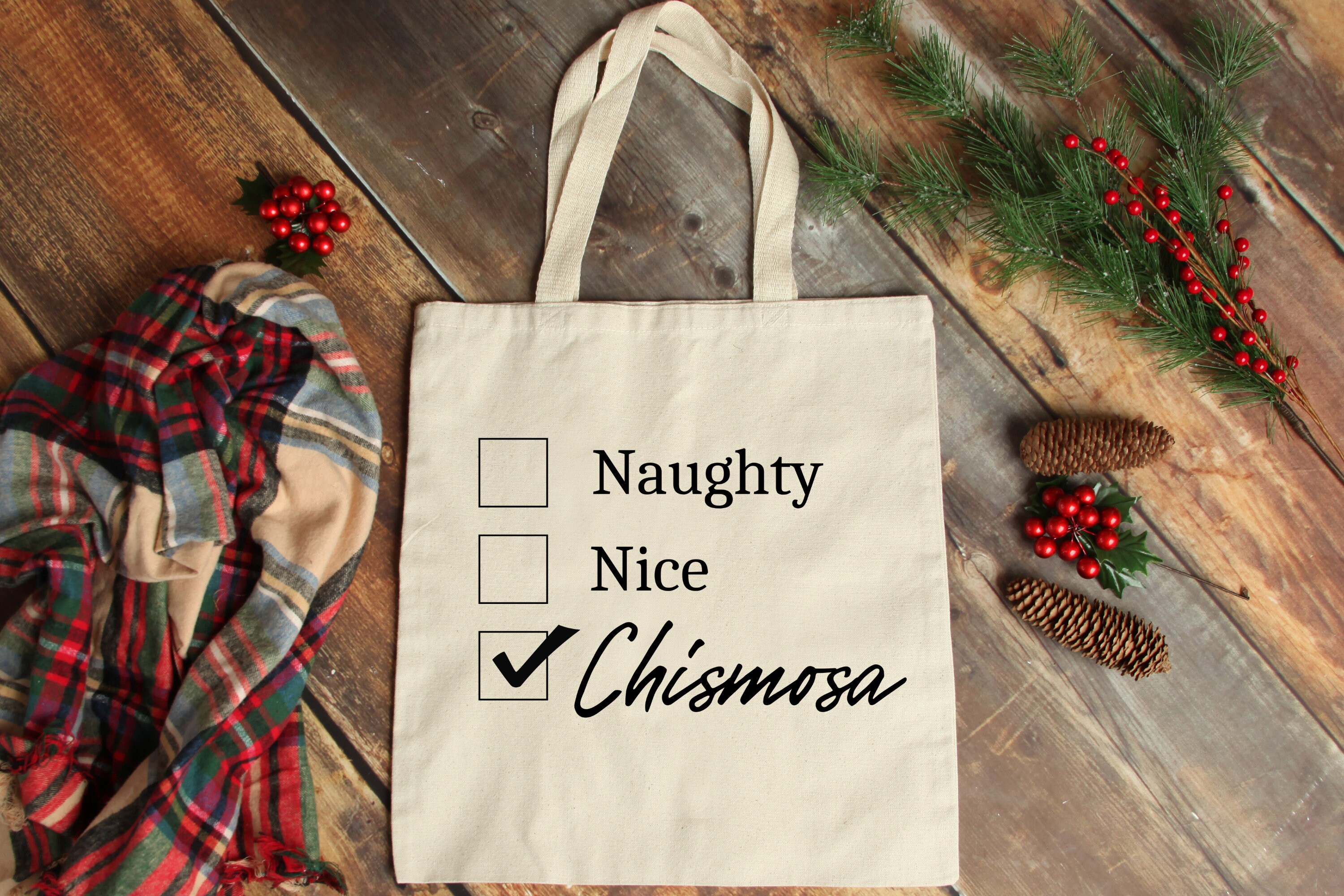 Cute Latina Canvas Natural Tote, Naughty, Nice, Chismosa, Gift for Her, Mujer, Latina, Christmas Bag, Santa’s List, Stocking Stuffer