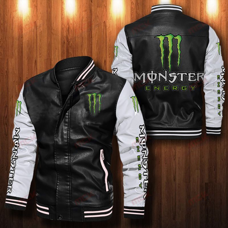 Monster Energy Leather Varsity Jacket Bomber Coat