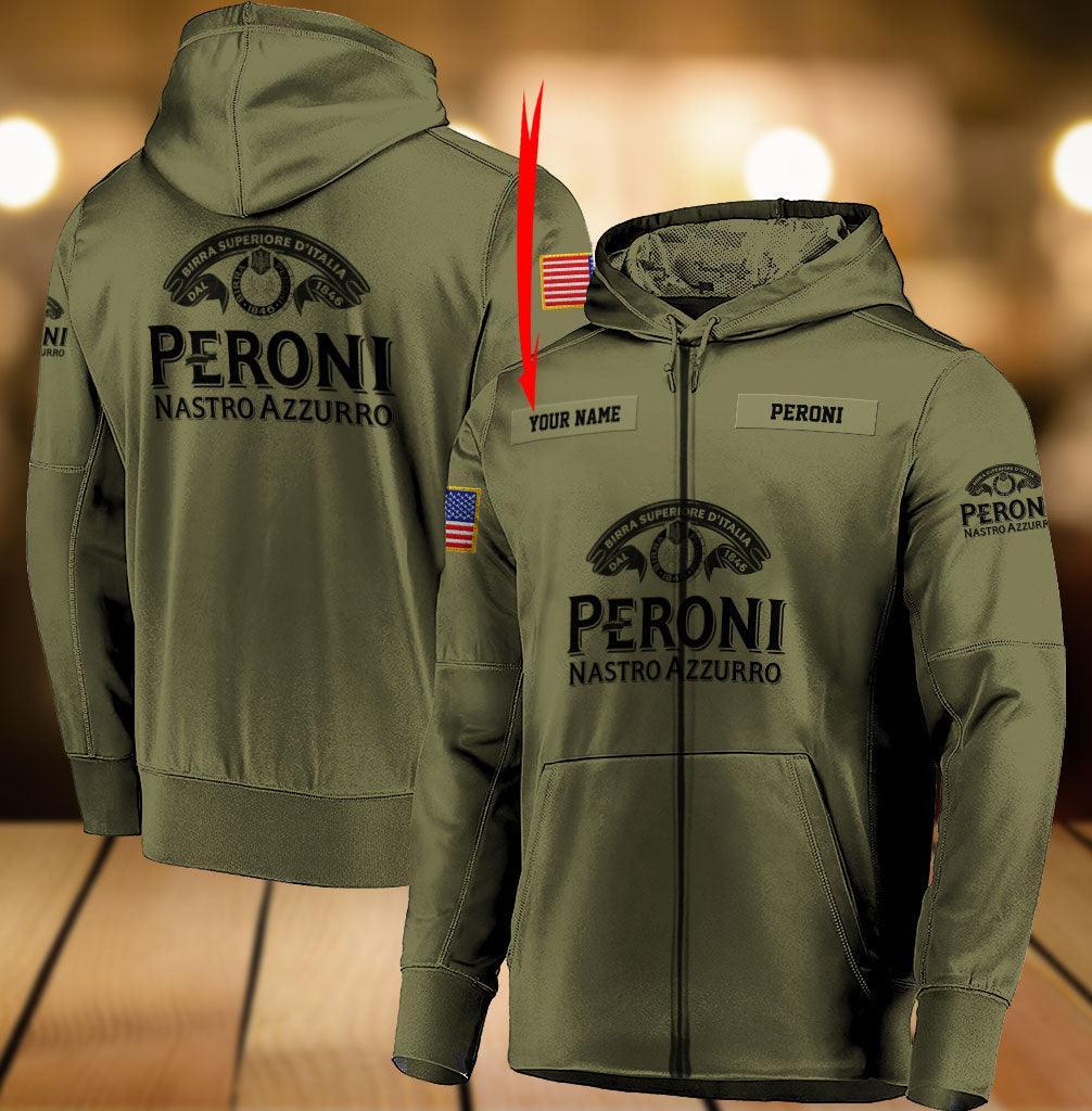 Personalized Military Green Peroni Nastro Azzurro Zip Hoodie