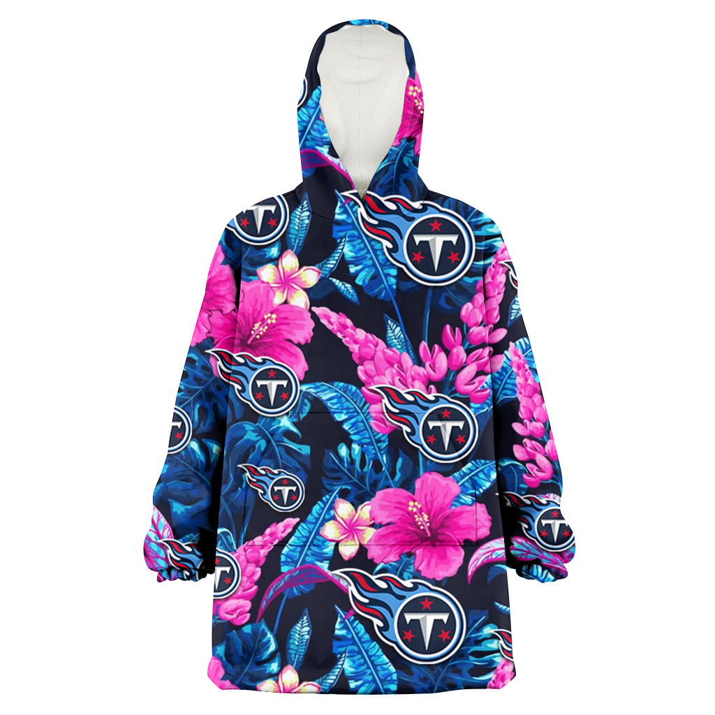 Tennessee Titans Violet Red Hibiscus Blue Leaf Black Background 3D Printed Hoodie Blanket Snug Hoodie