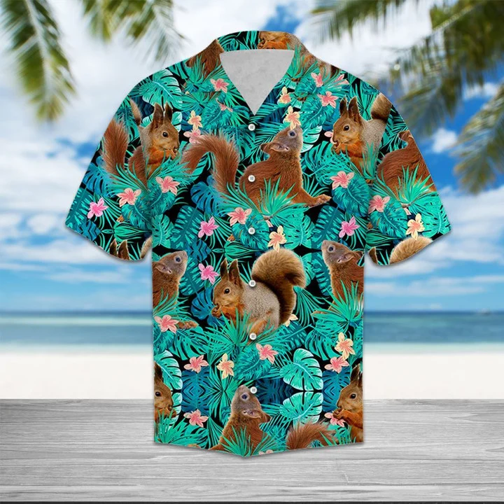 Hiding Squirrels Tropical Palm Leaves Summer Vacation Gift Ideal Hawaiian Shirt HO1644  - Foxyshop Fashion