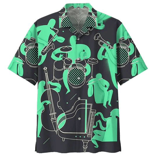 Green Drum Hawaiian Shirt For Men, Funny Drummer Gift, Drums Player Shirt, Drums Player Gift