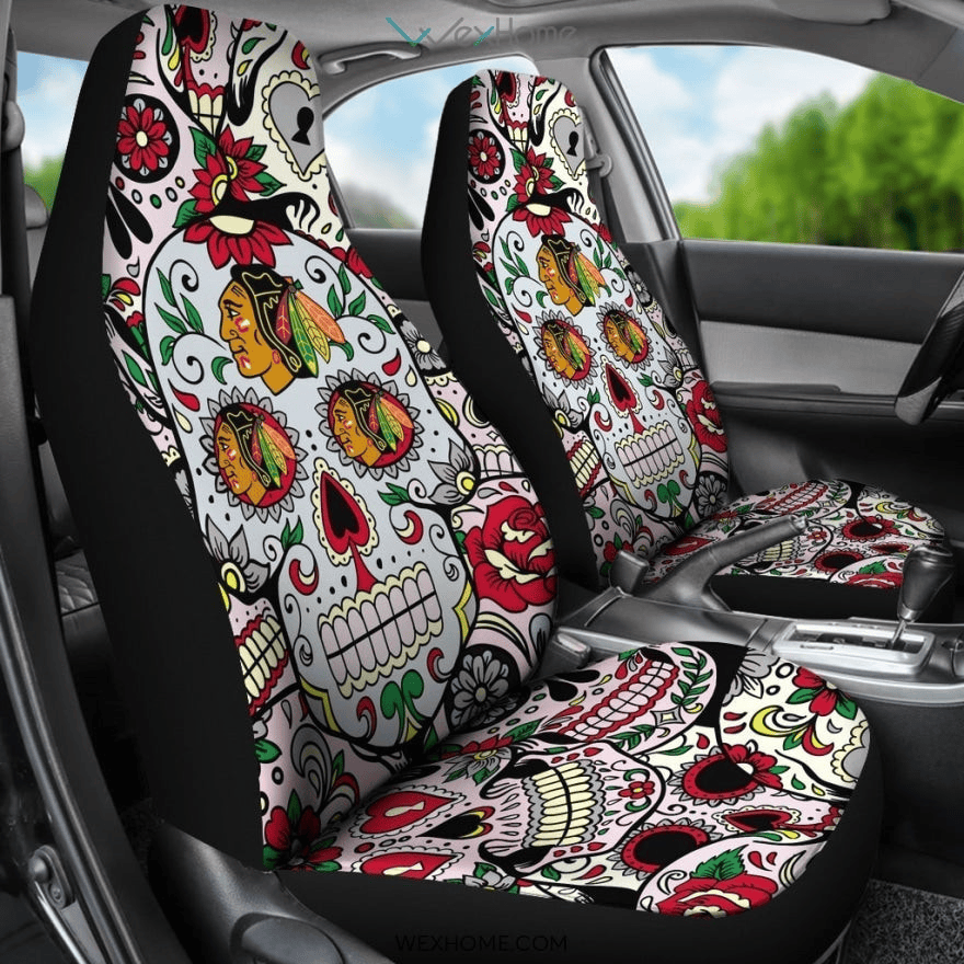 Party Skull Chicago Blackhawks Car Seat Cover Set CSC8467