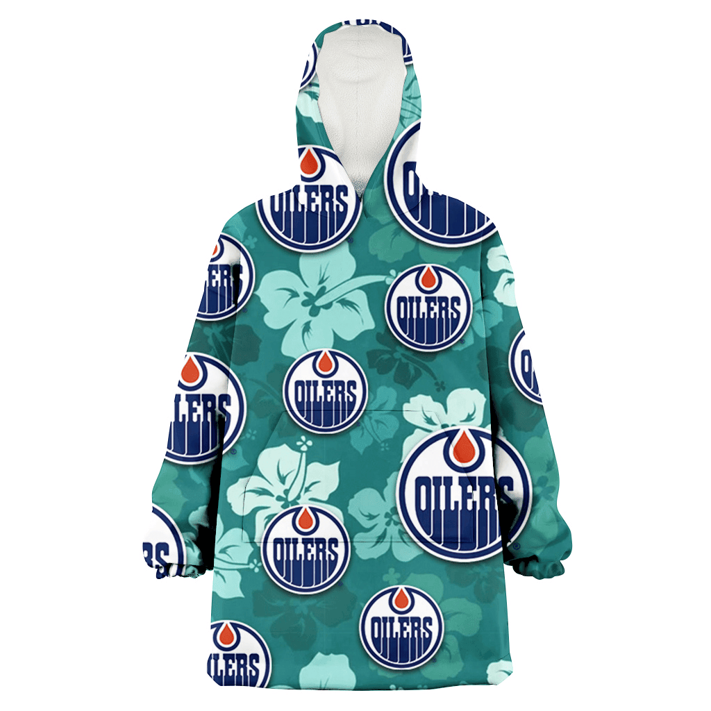 Edmonton Oilers Light Sea Green Hibiscus Green Background 3D Printed Hoodie Blanket Snug Hoodie