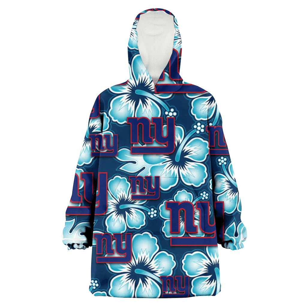 New York Giants Dark Turquoise Hibiscus Navy Background 3D Printed Hoodie Blanket Snug Hoodie