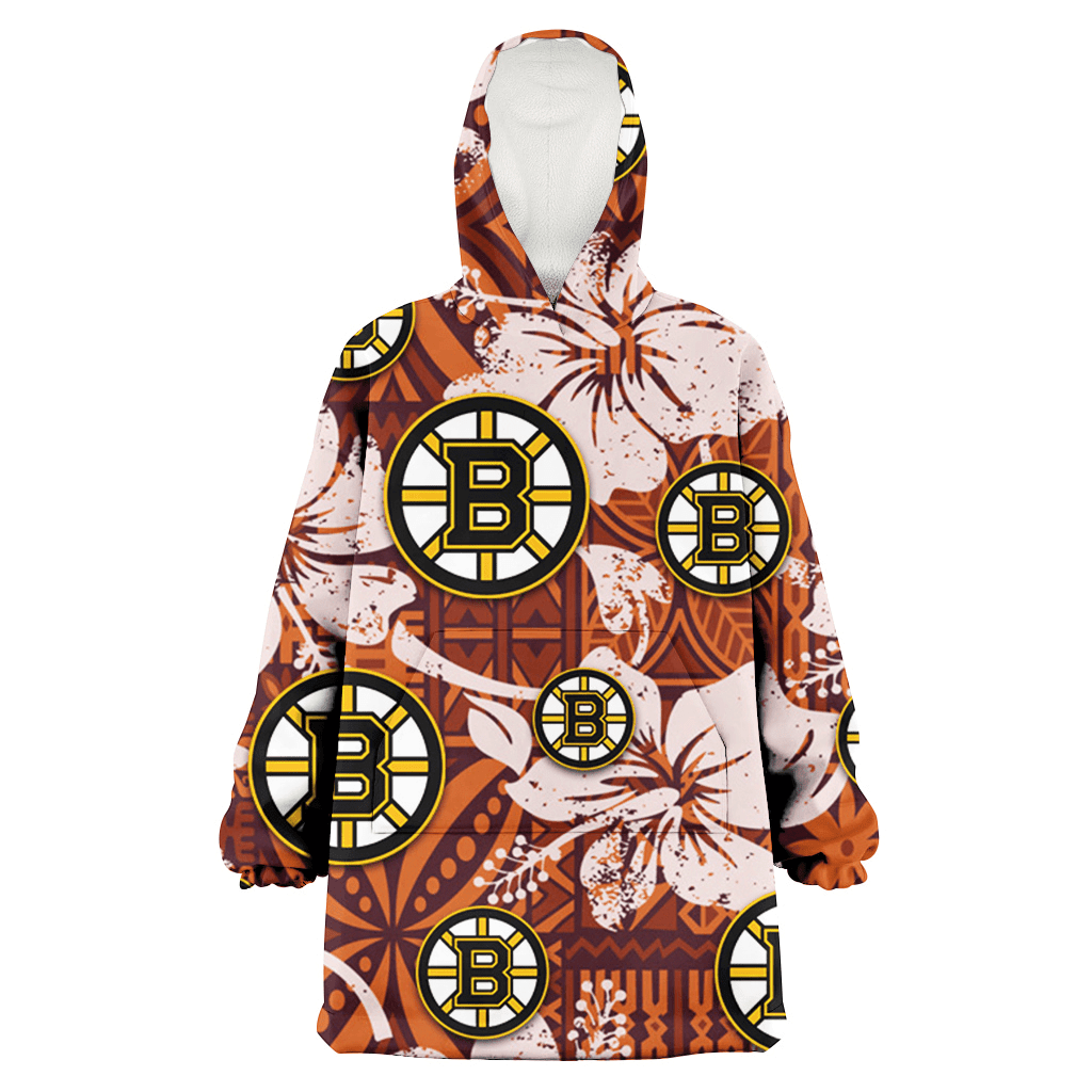 Boston Bruins Bisque Hibiscus Brown Pattern 3D Printed Hoodie Blanket Snug Hoodie