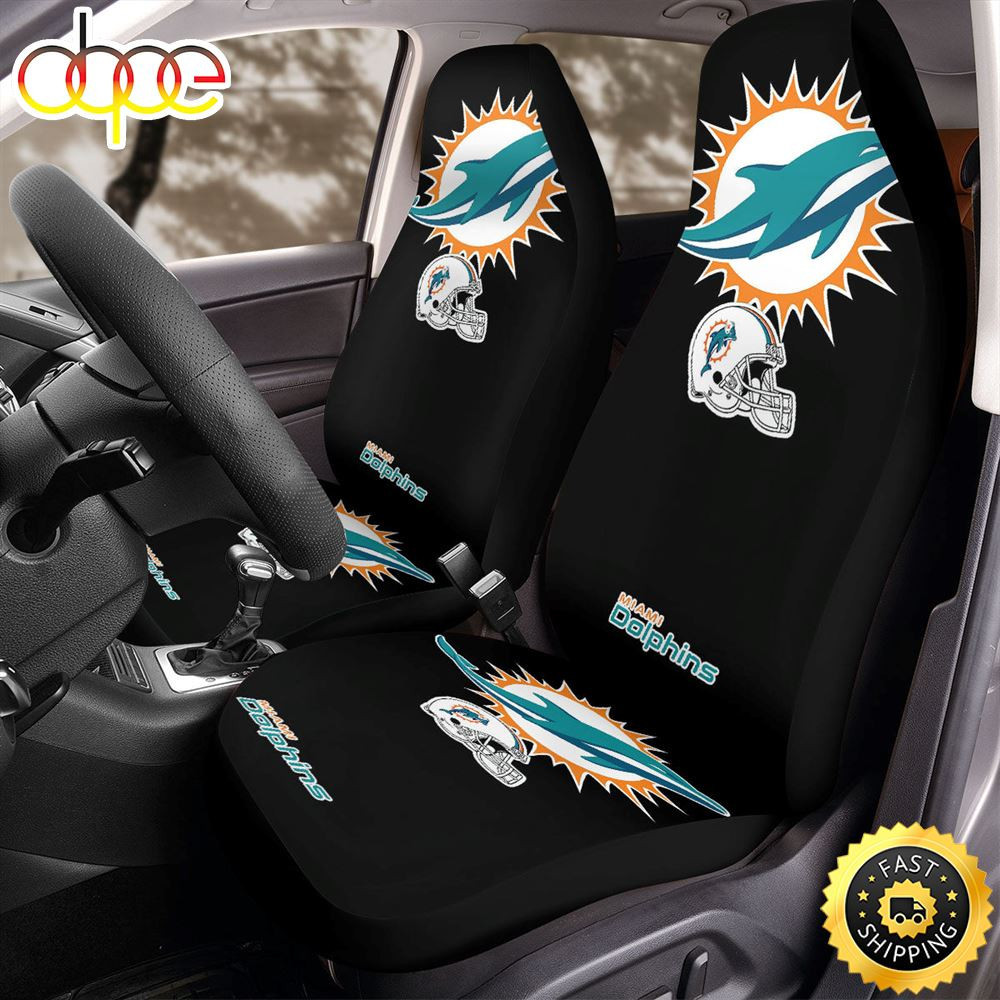 Miami Dolphins Logos On Blk Car Seat Cover Set CSC5743