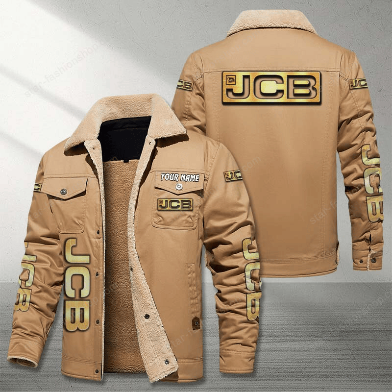 JCB Tractor Brown Custom Name Stand Collar Jacket