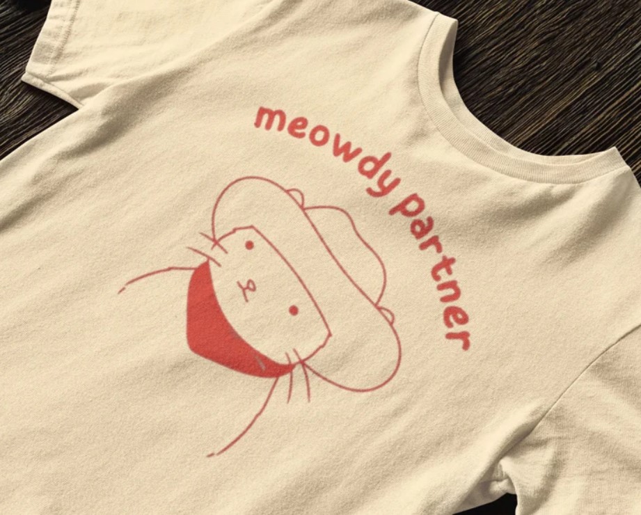 Meowdy Partner Funny Meme Cowboy Cat White Tee Shirt Outfit