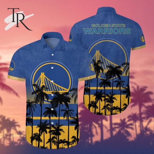 Nba Golden State Warriors Tropical Palm Trees Pattern Team Logo 3D Hawaiian Shirt
