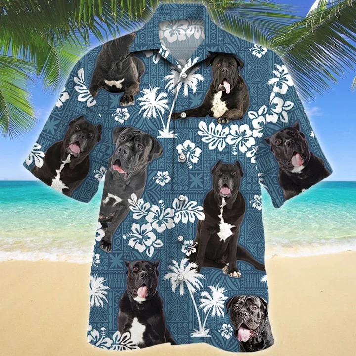 Adorable Pet Cane Corso Dog Blue Tribal Hawaiian Shirt, Short Sleeve Hawaiian Aloha Shirt For Men And Women