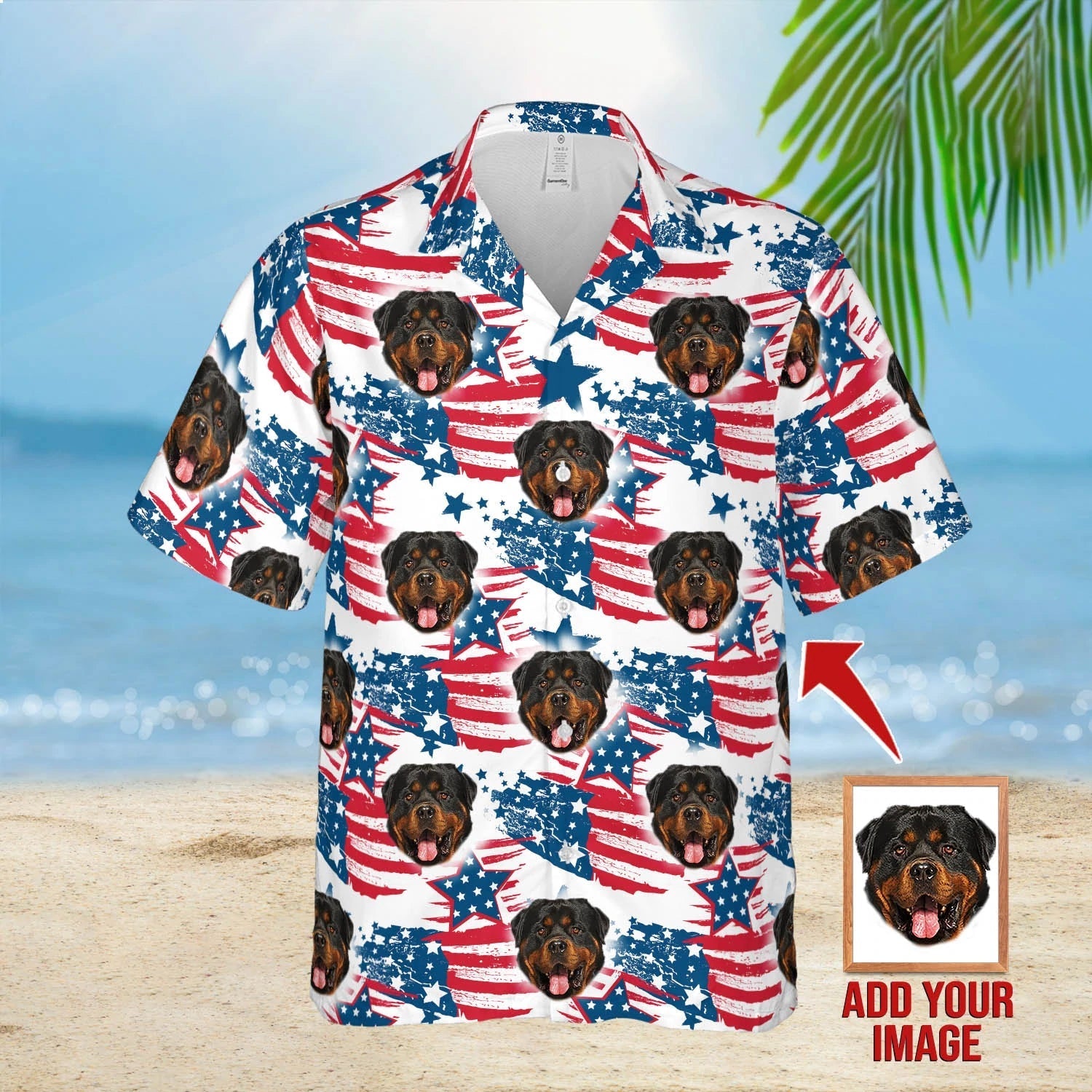 Custom Red & Blue Leaves Pattern Short – Sleeve Hawaiian Shirt