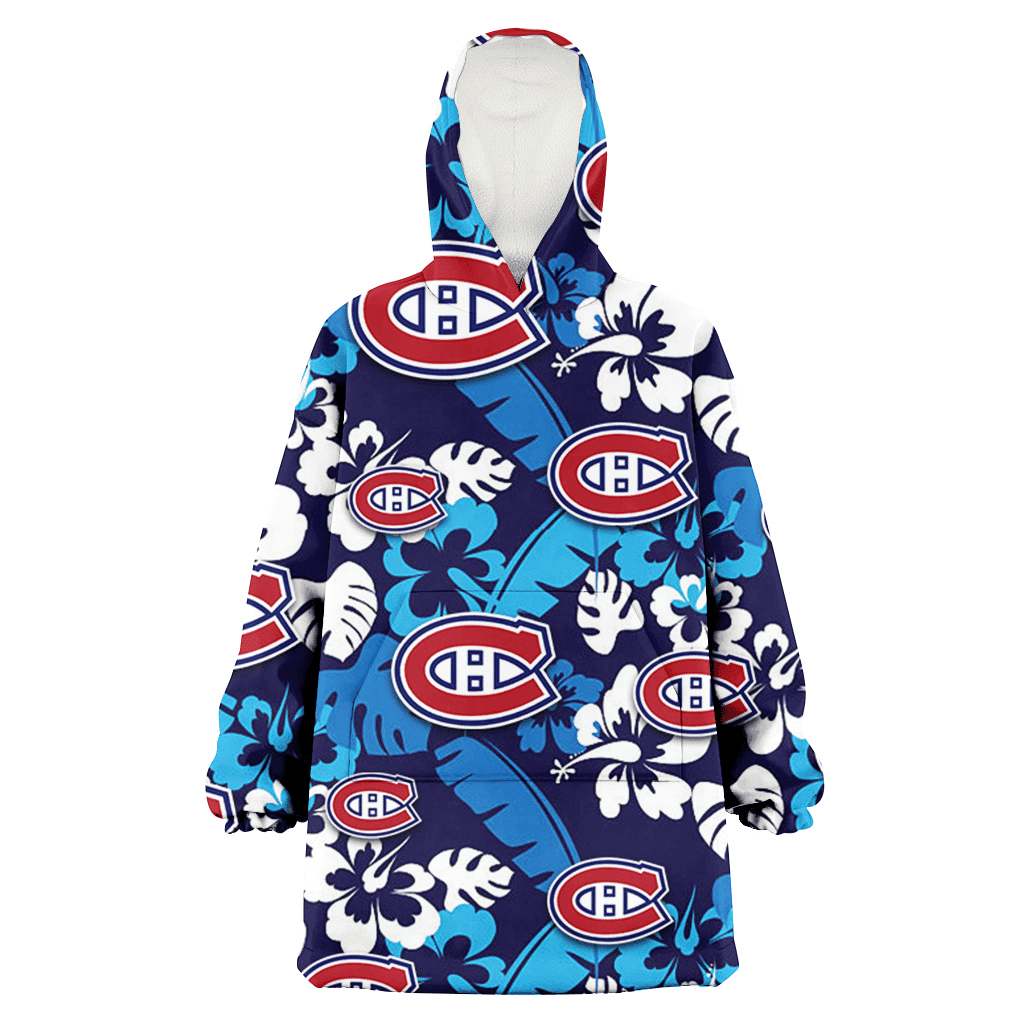 Montreal Canadiens Light Blue Hibiscus Banana Leaf Navy Background 3D Printed Hoodie Blanket Snug Hoodie