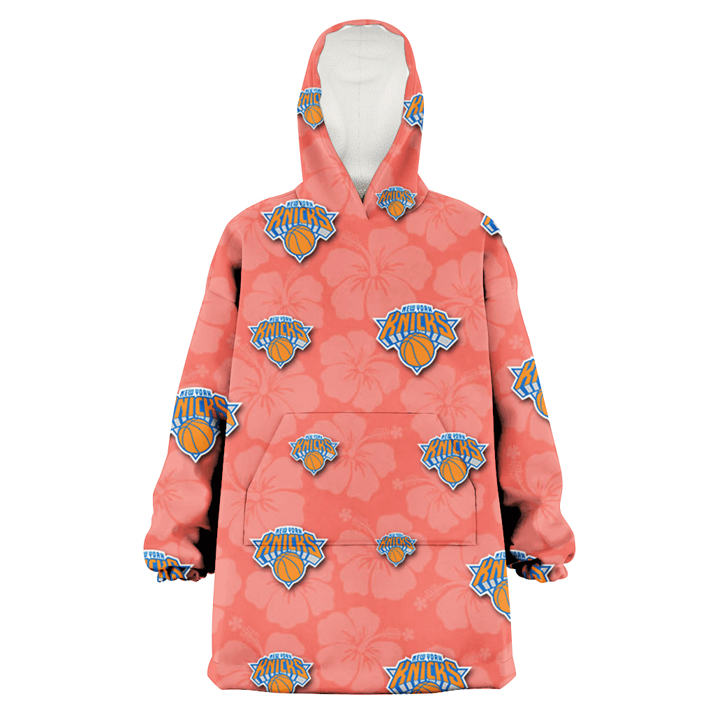 New York Knicks Peach Puff Hibiscus Tomato Orange Background 3D Printed Hoodie Blanket Snug Hoodie