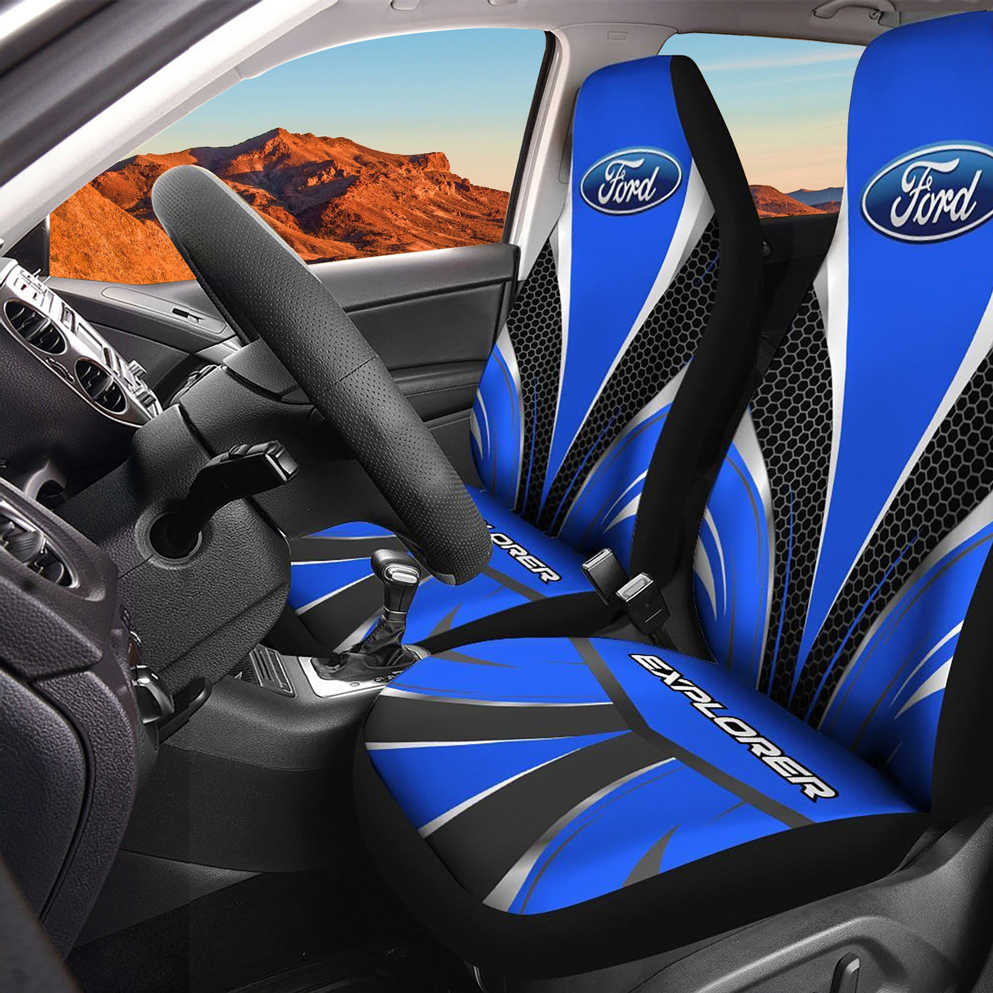 Ford Explorer Ttt-Ht Logo Car Seat Cover Set (Blue) CSC2996