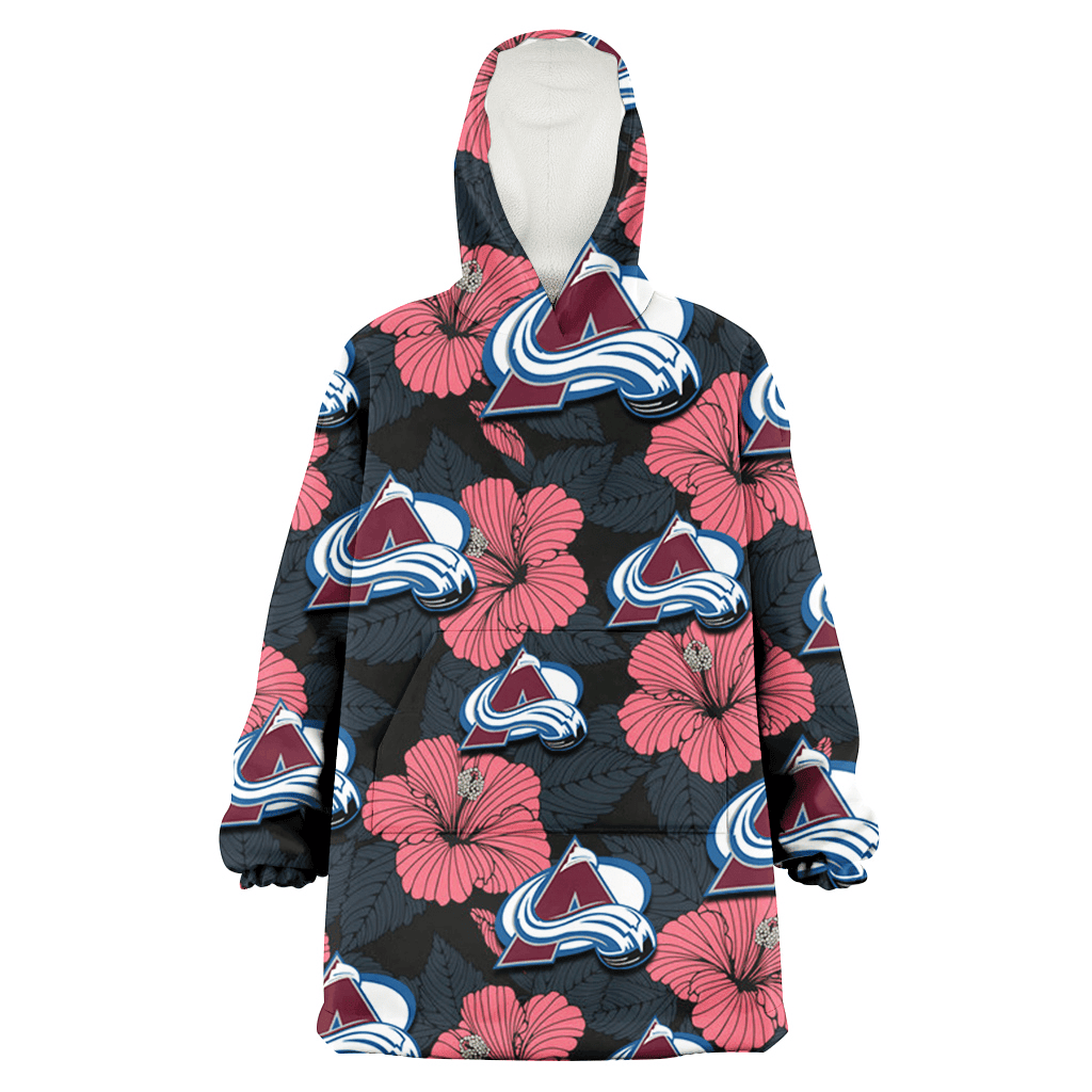 Colorado Avalanche Light Coral Hibiscus Gray Leaf Black Background 3D Printed Hoodie Blanket Snug Hoodie