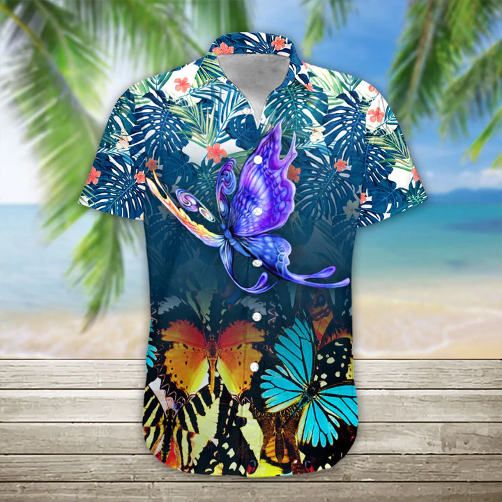 3D Butterfly Hawaii Shirt, Hawaiian Shirt Casual Button Down Shirts Short Sleeve, Hawaiian Shirt For Men, Women