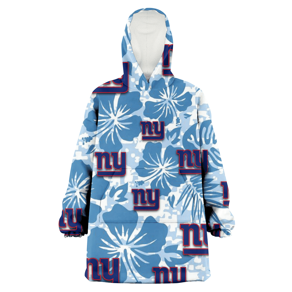 New York Giants Blue Hibiscus Blue Leaves Vintage Background 3D Printed Hoodie Blanket Snug Hoodie