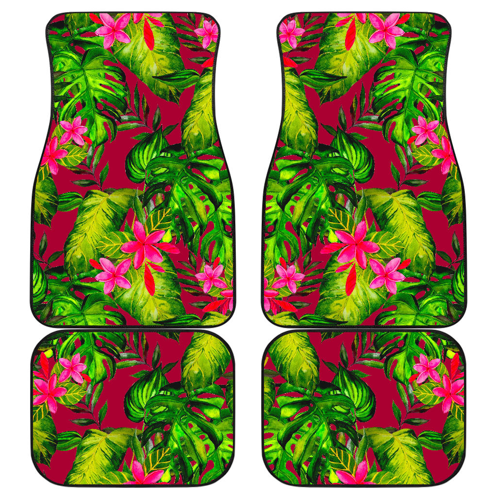 Pink Hawaiian Tropical Pattern Print Front And Back Car Floor Mats, Front Car Mat