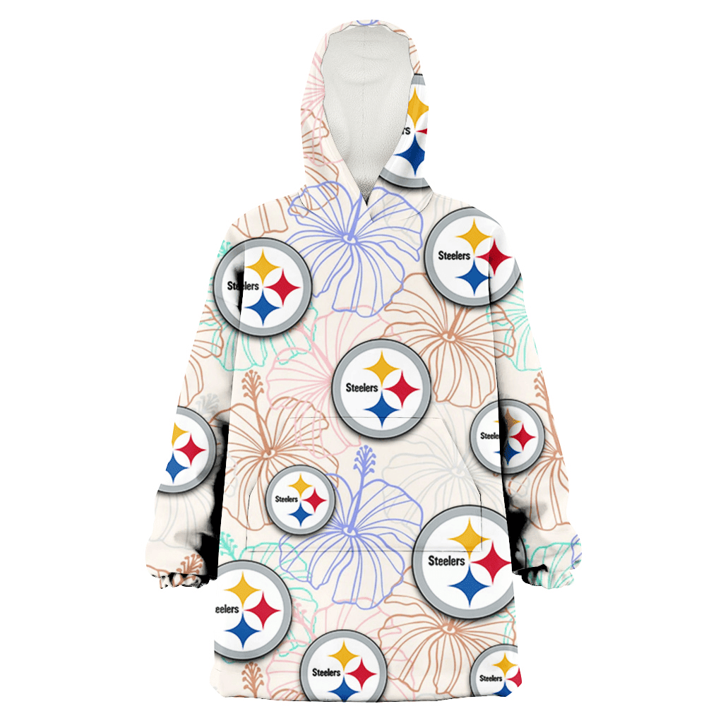 Pittsburgh Steelers Sketch Pastel Hibiscus Beige Background 3D Printed Hoodie Blanket Snug Hoodie