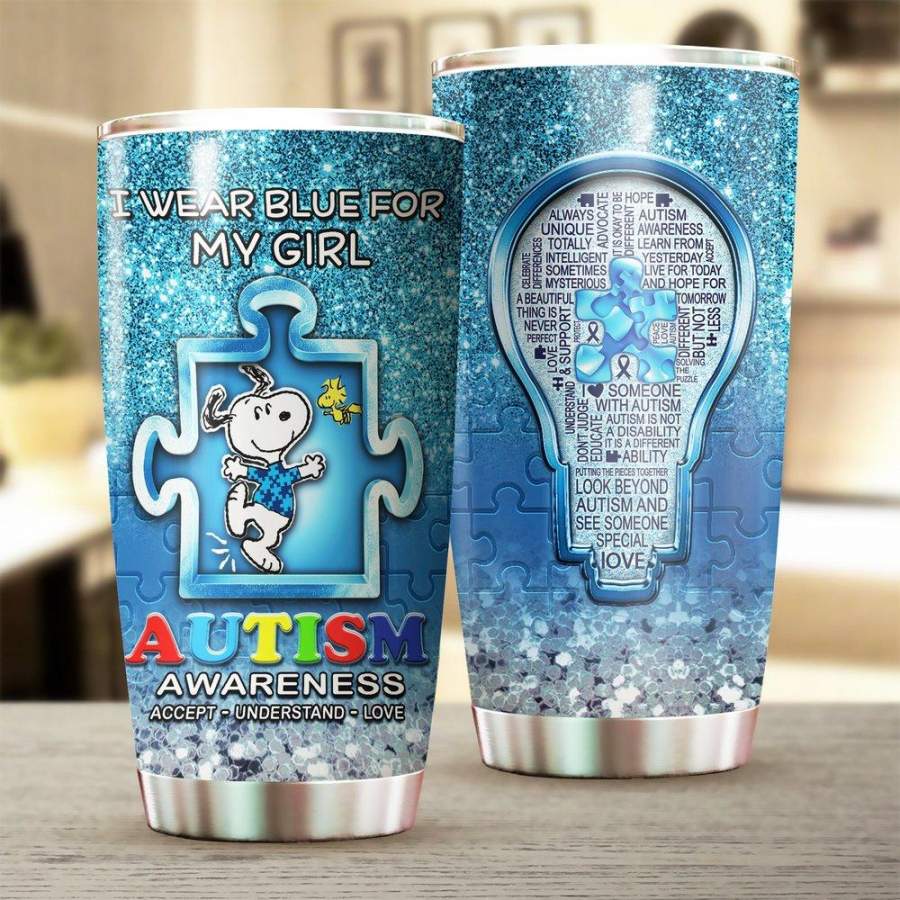 Light Autism Mug Snoopy I Wear Blue For My Girl Mug Mug Stainless Steel Tumbler 20 Oz Gift For Autism Awareness Shirttrend