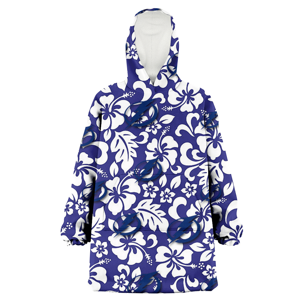 Tampa Bay Lightning White Hibiscus Pattern Slate Blue Background 3D Printed Hoodie Blanket Snug Hoodie