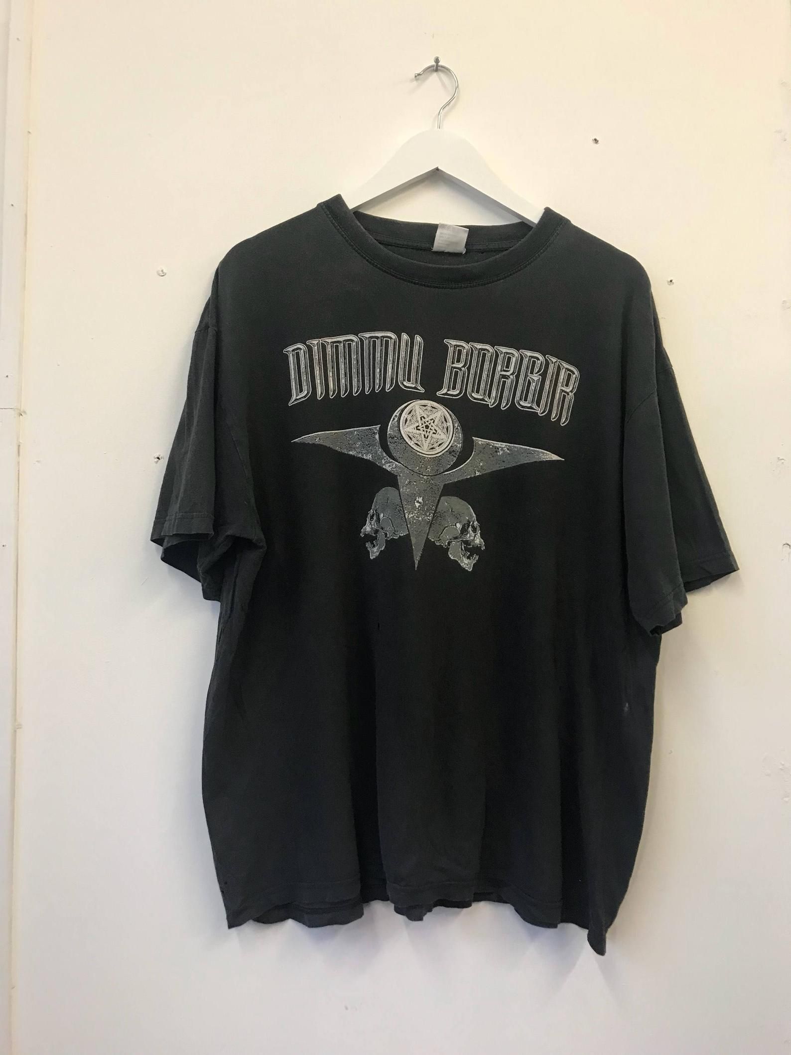 Vintage 90S Destroyed Distressed Dimmu Borgir Goth Slasher Punk Emo Black Metal Heavy Metal Tee Tshirt