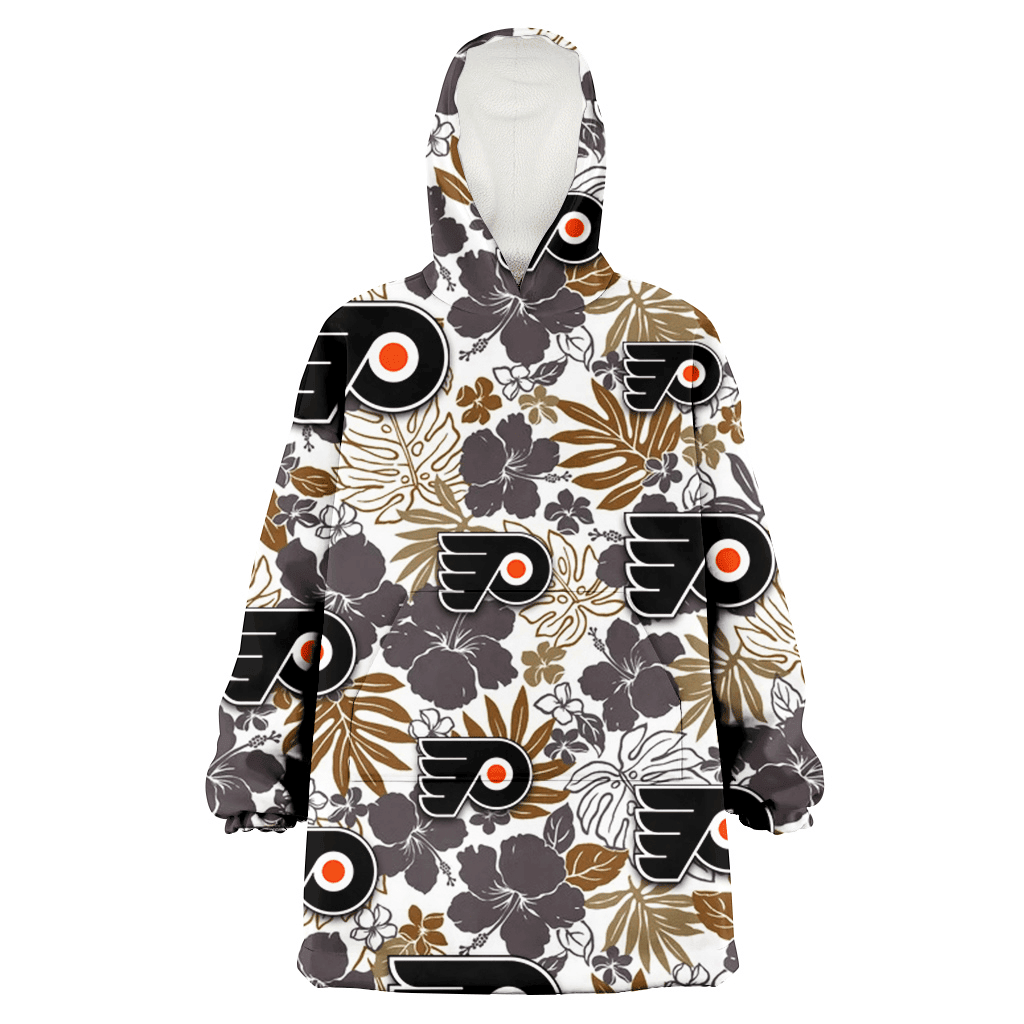 Philadelphia Flyers Dark Brown Hibiscus Brown Leaves White Background 3D Printed Hoodie Blanket Snug Hoodie