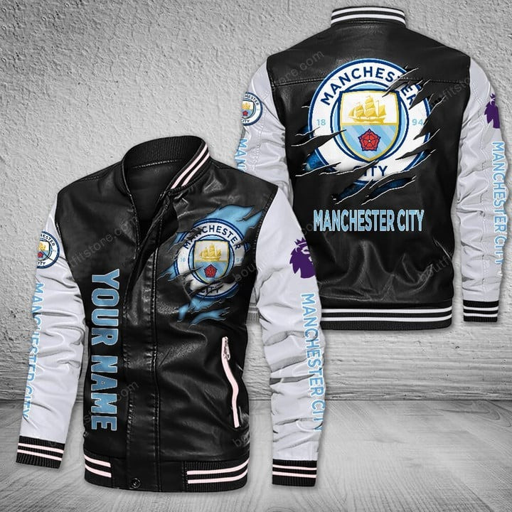 Manchester City F.C Premier League Leather Varsity Jacket