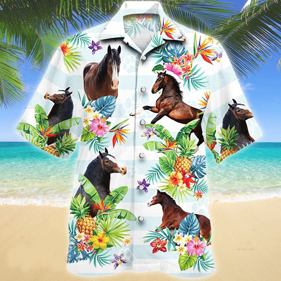 Clydesdale Horse 3D Hawaiian Shirt, Gift For Horse Lovers, Clydesdale Horse Tropical Flower Horse Lovers Hawaii Shirt