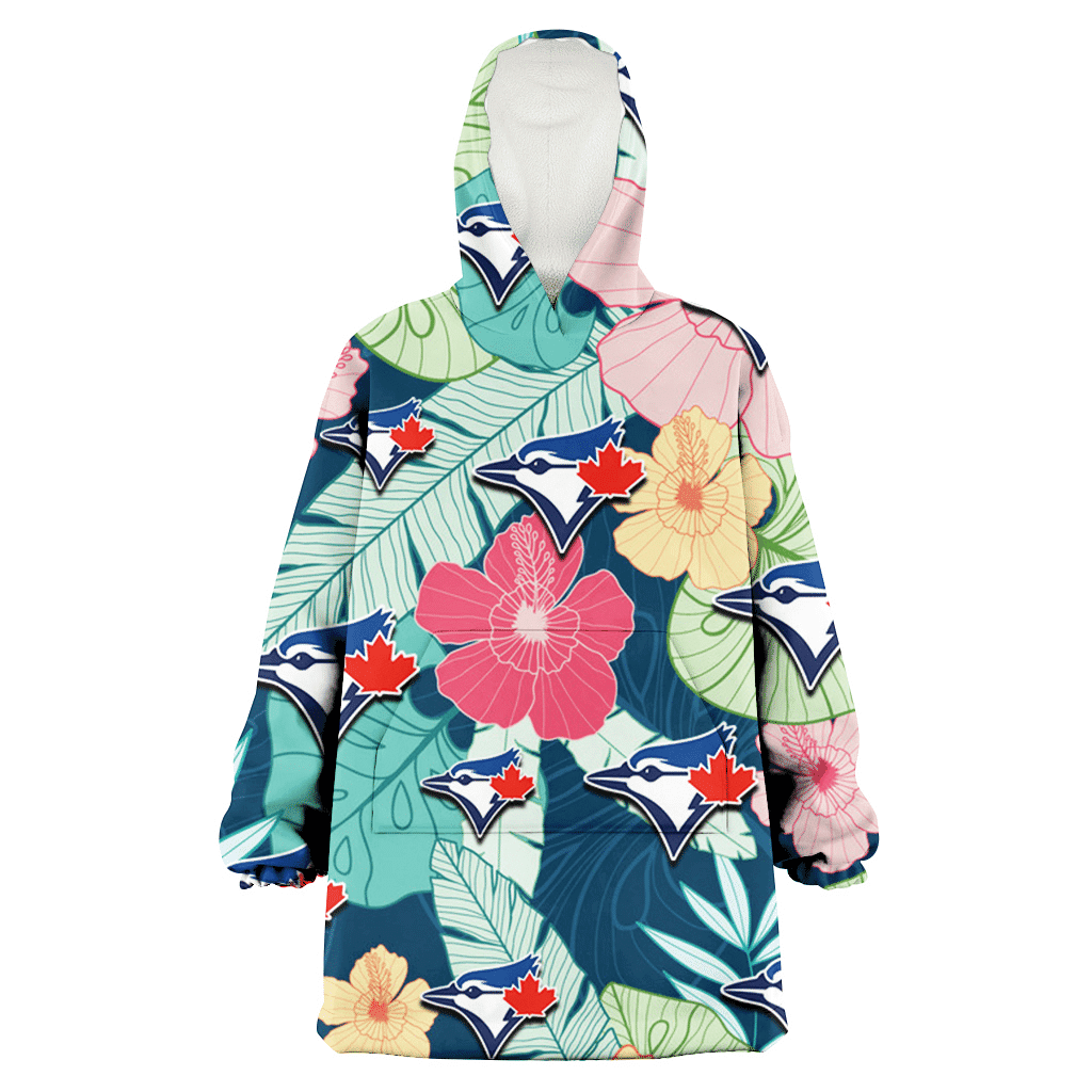 Toronto Blue Jays Colorful Sketch Hibiscus Dark Green Background 3D Printed Hoodie Blanket Snug Hoodie