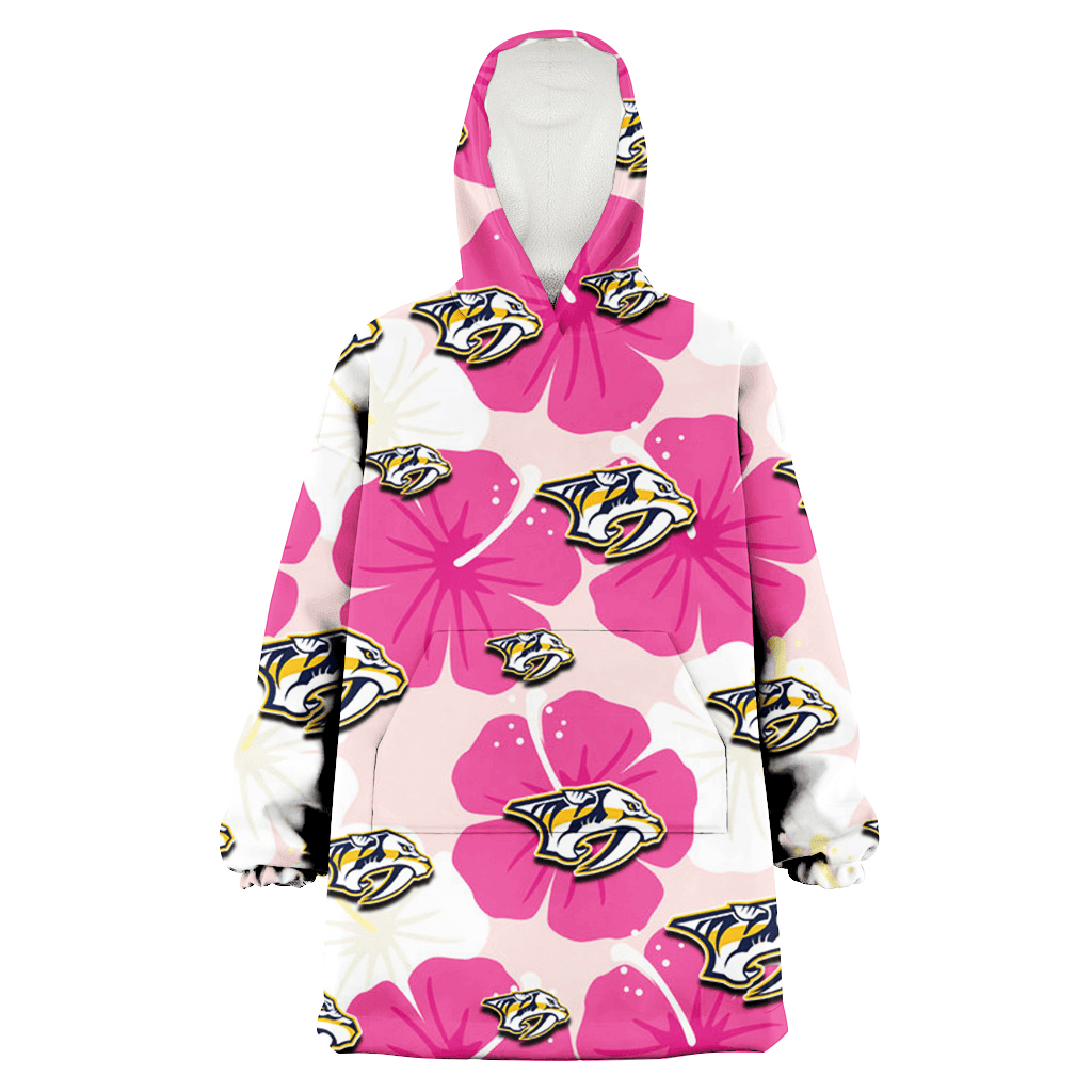 Nashville Predators Pink White Hibiscus Misty Rose Background 3D Printed Hoodie Blanket Snug Hoodie