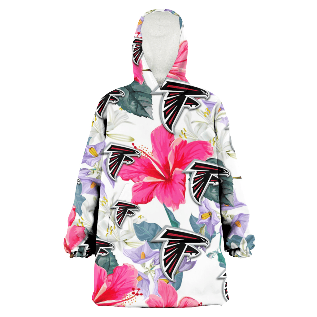 Atlanta Falcons Pink Hibiscus White Orchid White Background 3D Printed Hoodie Blanket Snug Hoodie