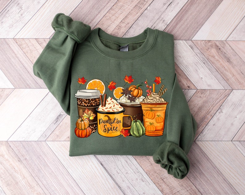 Fall Coffee Thanksgiving Sweatshirt 2D Crewneck Sweatshirt All Over Print Sweatshirt For Women Sweatshirt For Men Sws5541