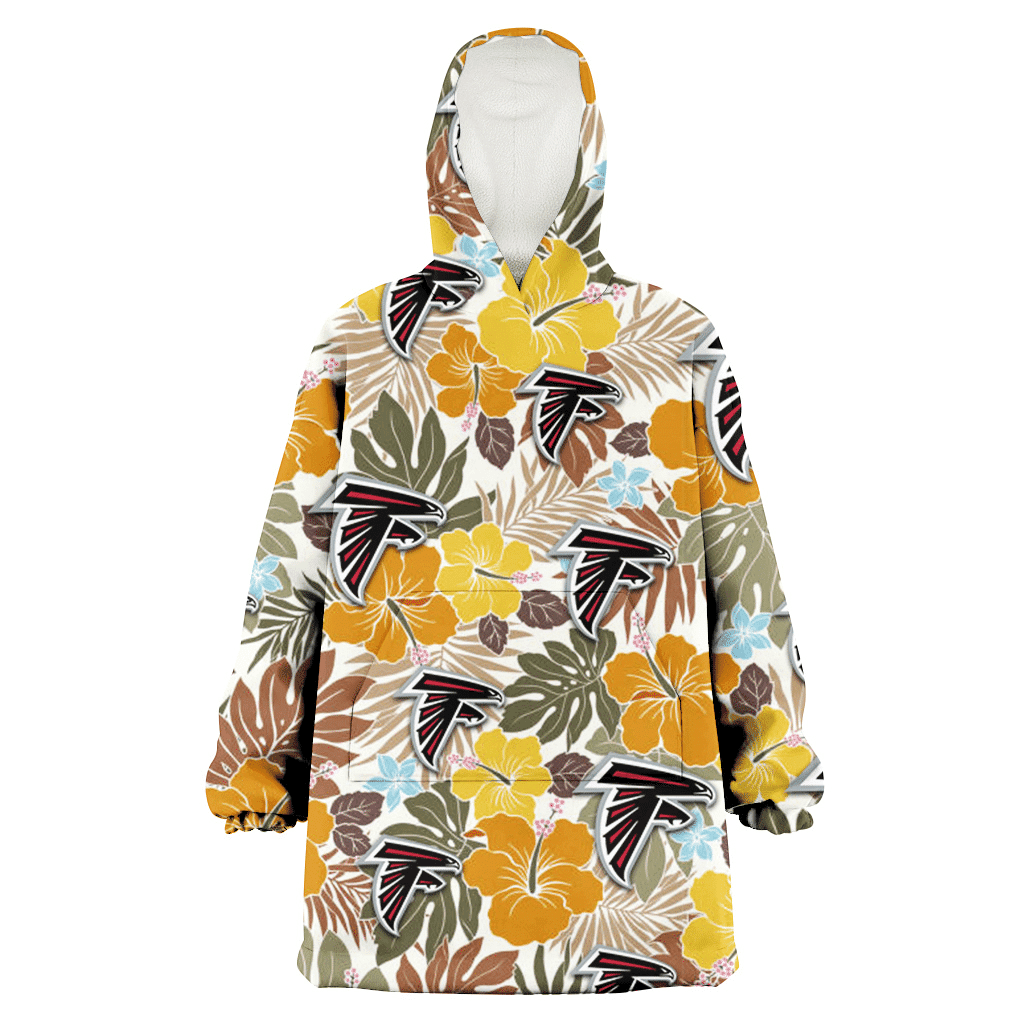 Atlanta Falcons Brown Yellow Hibiscus White Background 3D Printed Hoodie Blanket Snug Hoodie