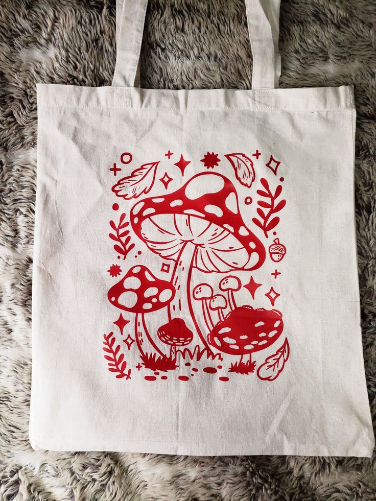 Mushroom Canvas Tote Bag, Best Tote Bags Ideas, Cute Tote Bags Ideas, Tote Bag Design Ideas, Girls Tote Bag, Best Canvas Tote Bags Ideas