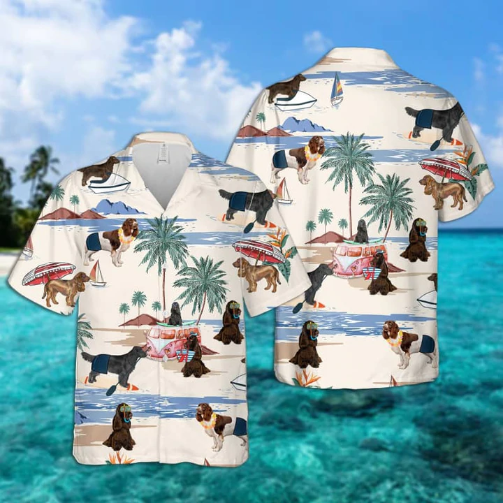 French Spaniel Summer Beach Hawaiian Shirt, Hawaiian Shirts For Men Short Sleeve Aloha Beach Shirt