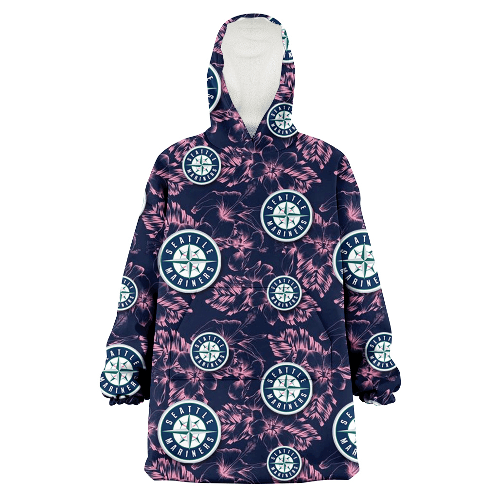 Seattle Mariners Thistle Sketch Hibiscus Dark Slate Blue Background 3D Printed Hoodie Blanket Snug Hoodie