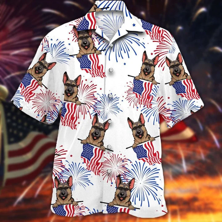 Cool German Shepherd White 4Th Of July Hawaiian Shirt